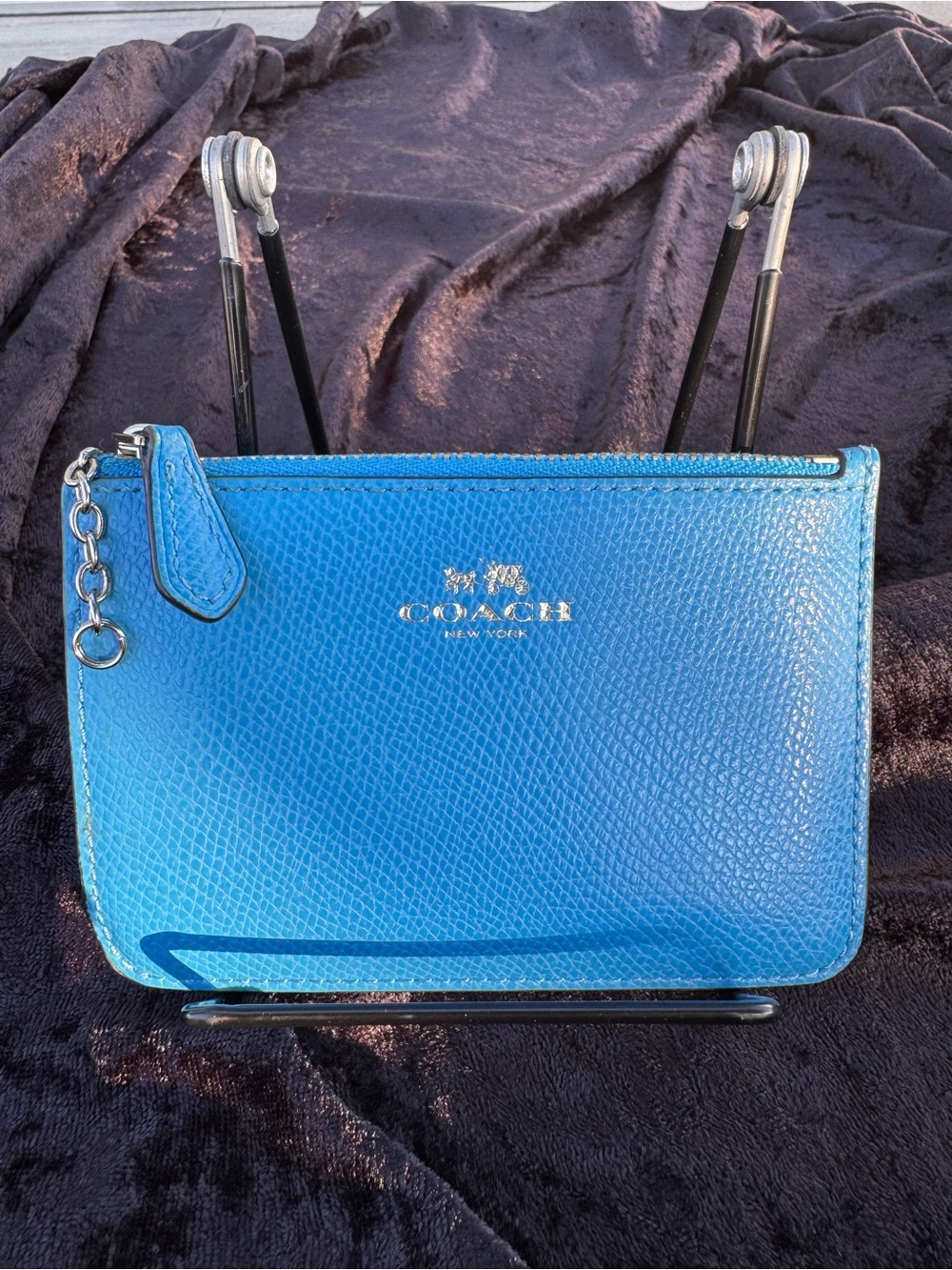 Coach Pebble Leather Zip Pouch with Silver-Tone Carriage Logo